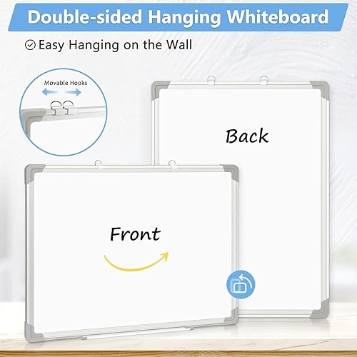 Miniatura 3 de Pizarra blanca pequeña de borrado en seco de 18 x 24 pulgadas magnética para colgar en la pared, dibujo de niños, tablero de notas, oficina en casa