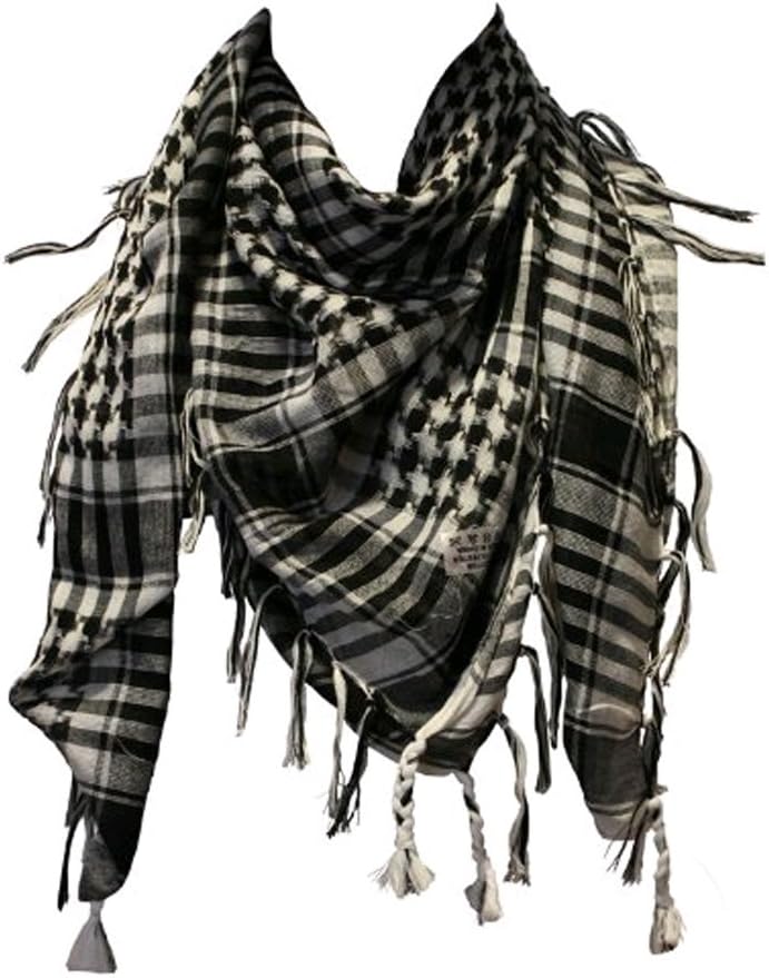 Arab Shemagh Kafiya Square Scarf, White & Black