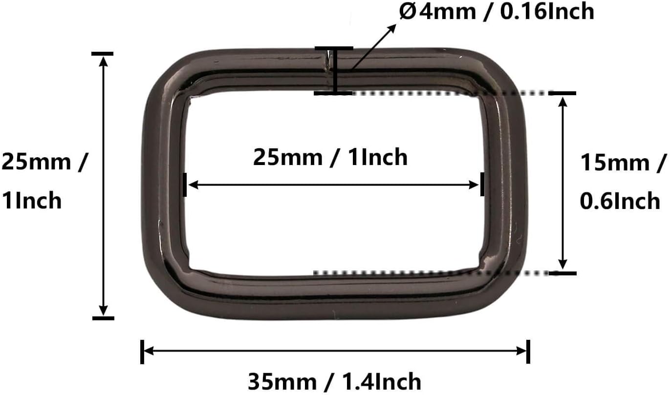 BIKICOCO Metal Rectangle Ring Buckles Square Strap Webbing Belt Rings for Bag Purse Non Welded 1 x 5/8 Inch