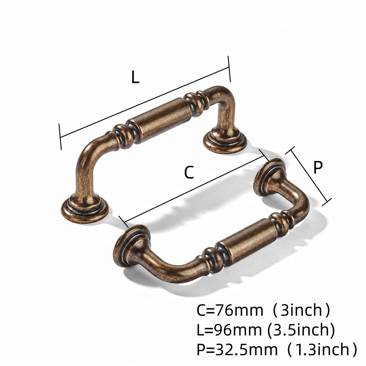 KHTUMEWARE-80392 Antique Brass Cabinet Pulls CTC 3 in (76 mm) 2-Pack in Antique Brass — KHTUMEWARE