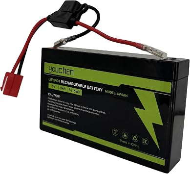 youchen 6V 9Ah Recharable LiFePO4 Battery for Kid Trax for Dodge Viper TT Blue for Disney Frozen 4x4 Lightweight Batteries 2000+ Cycles
