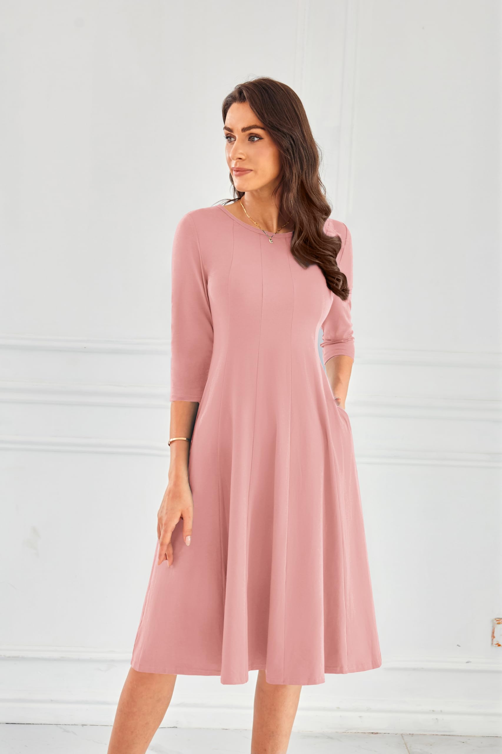 GRACE KARIN Abito midi da donna vintage a linea A con maniche 3/4 per ospiti matrimonio, UK Prom formale vintage
