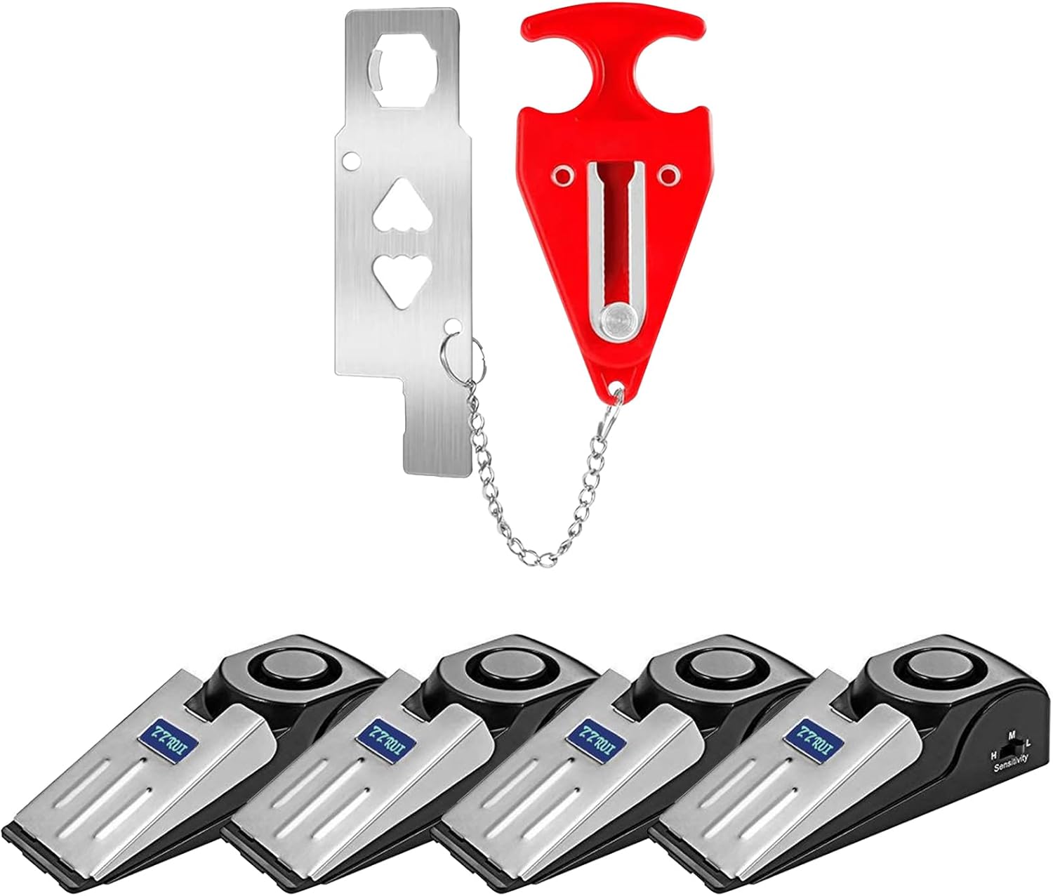 ZZRUI 4 Pack Portable Door Stopper Alarm & Portable Door Lock,Dual Protection Security Door Kit Safety for Travel,Hotel,Home,Apartment,Airbnb