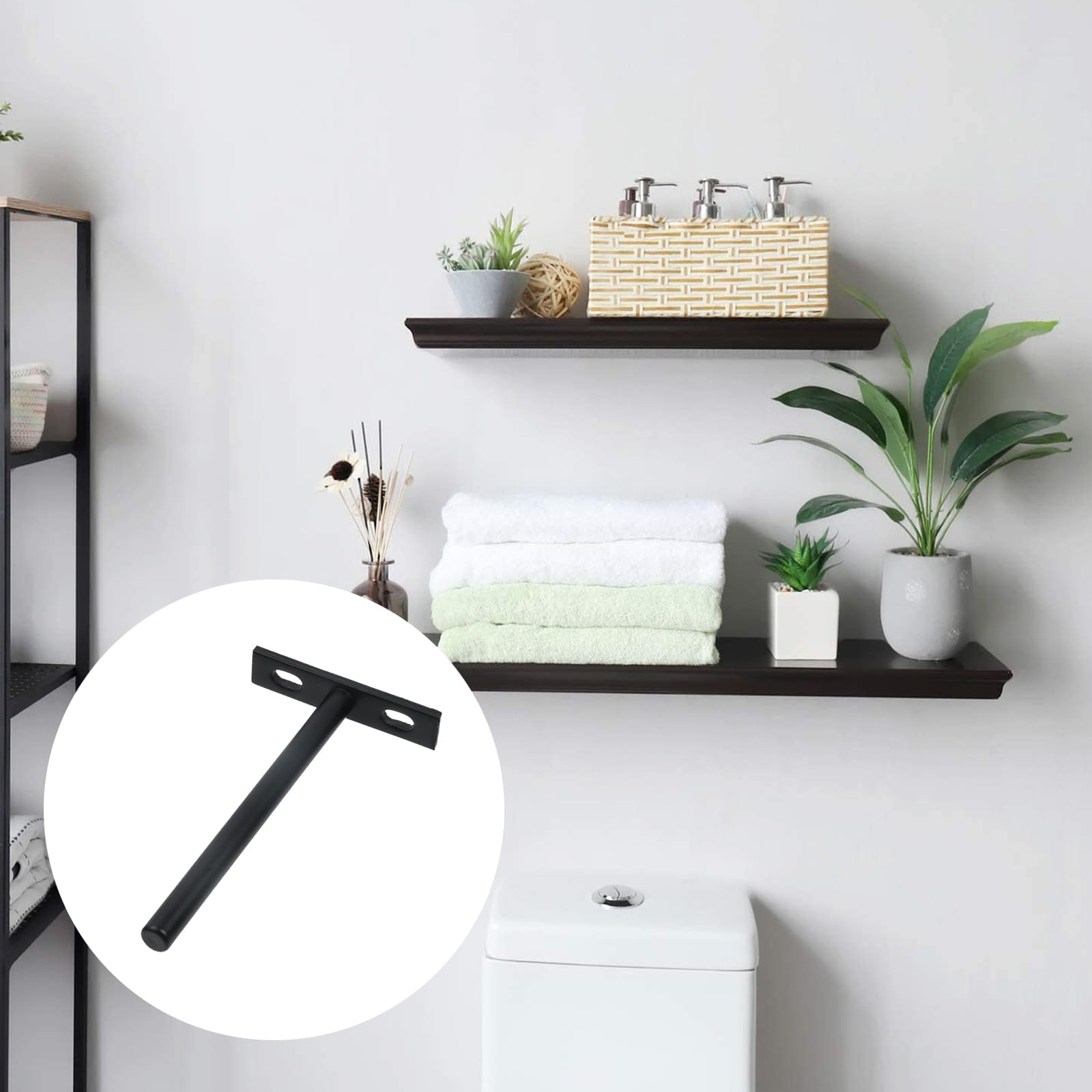 Antrader Soportes flotantes de acero sólido de 5 pulgadas, 6 soportes de estante ciego (grande) soporte de estante flotante oculto para estantes de madera flotantes, negro mate