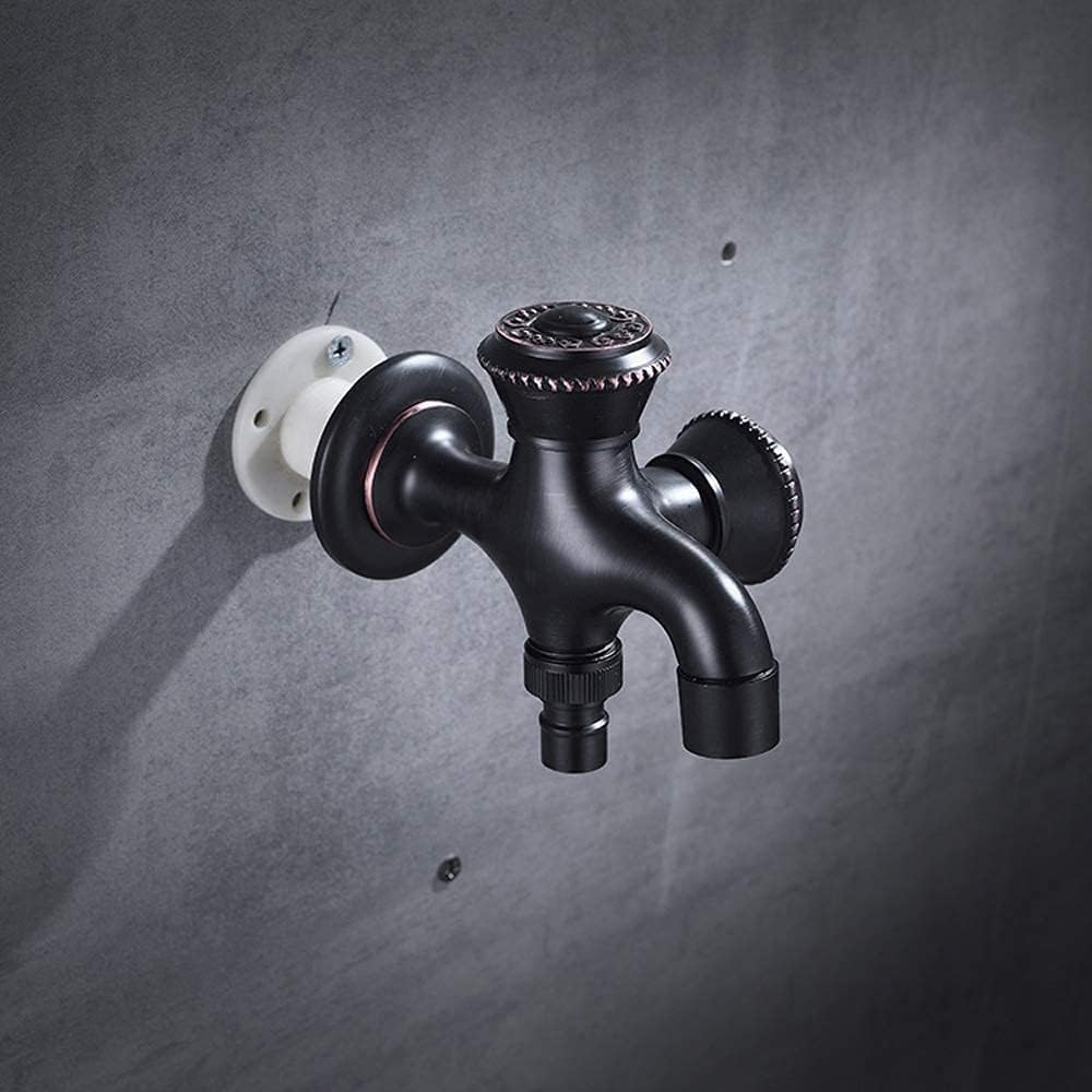 -Taps,Faucets, Washing Faucet All Dual Use Washing Tap Copper True Color Single Cold Water-Tap Double Mouth Water Nozzle Household Multifunction/Black