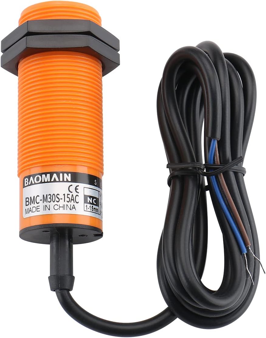Baomain Capacitive Proximity Sensor, Cylindrical M30 Plastic, Sn 15 mm, 220V, NC Contacts, Cable 2 mm, 2-wire BMC-M30S-15AC