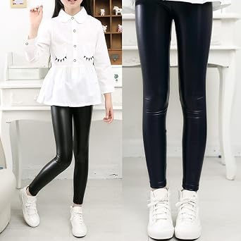 Faux Leather Leggings for Girls and Toddler High Waisted Stretch Leggings Tights Teens Skinny PU Leather Yoga Tight