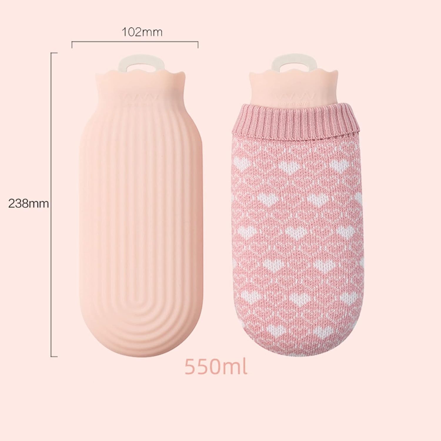 Hot Water Bag 550ml Microwave Hot Water Bottle Bag with Knit Cover Silicone Long Warm Water Bag Water Injection Hot Water Bag. (Color : C) (A)