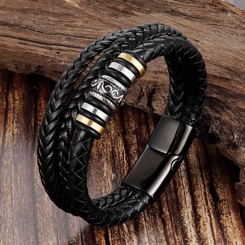 TFXNBKW For Husband - You Are My Soulmate - Double Row Bracelet, Mens Double-row Black Braided Leather Bracelet, Leather Braided Bracelet Box & Love Message Card, 8.6 inches