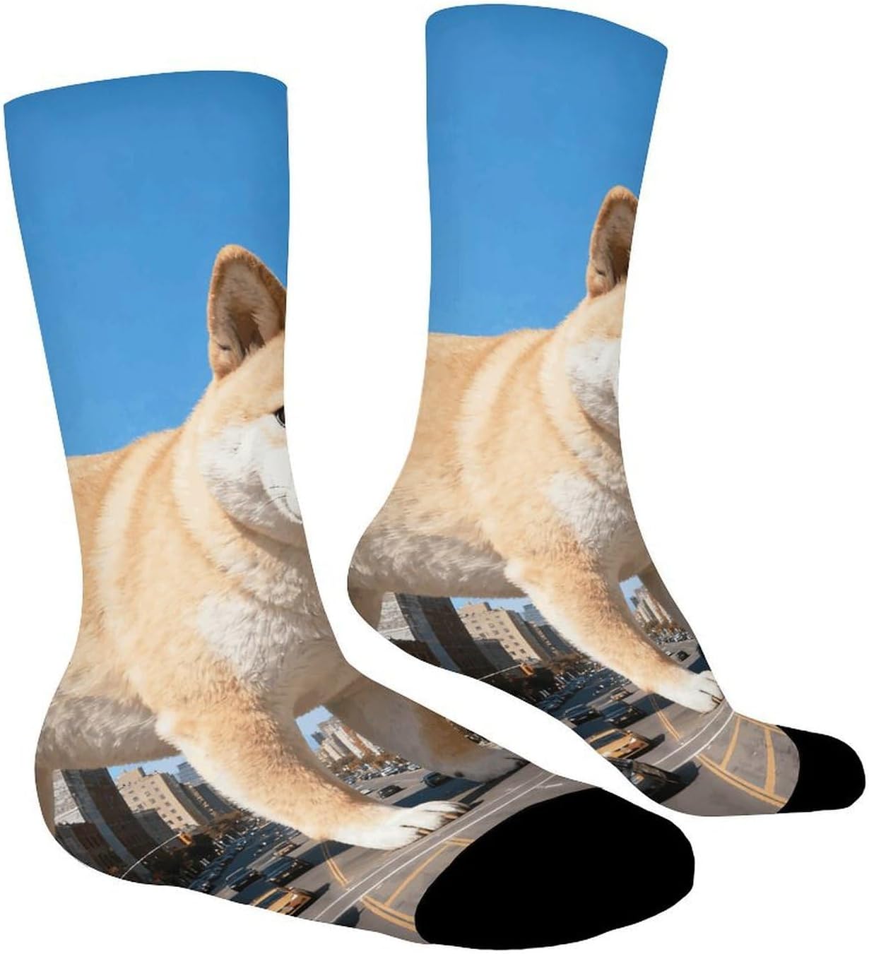 Champagne Shiba Giant City Crew Socks Moisture Wicking Ankle High Cushioned Arch Support Seamless Toe Athletic & Casual