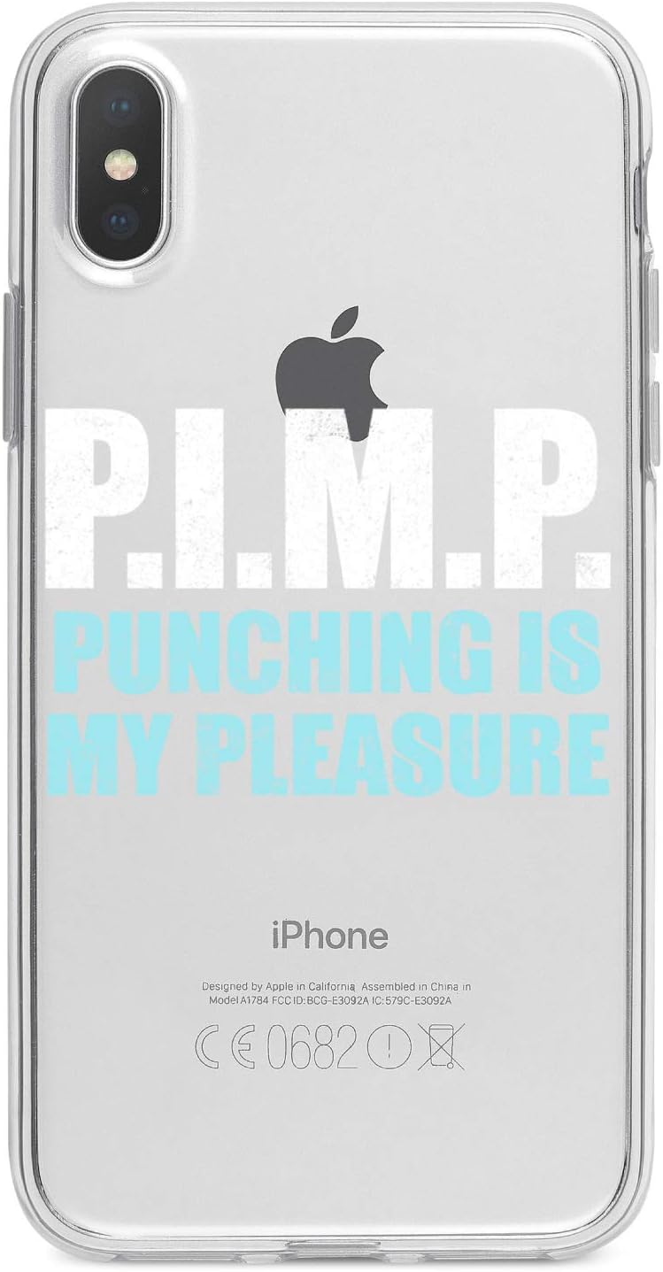 DistinctInk Clear Shockproof Hybrid Case for iPhone X/XS (5.8" Screen) - TPU Bumper, Acrylic Back, Tempered Glass Screen Protector - Pimp - Punching is My Pleasure