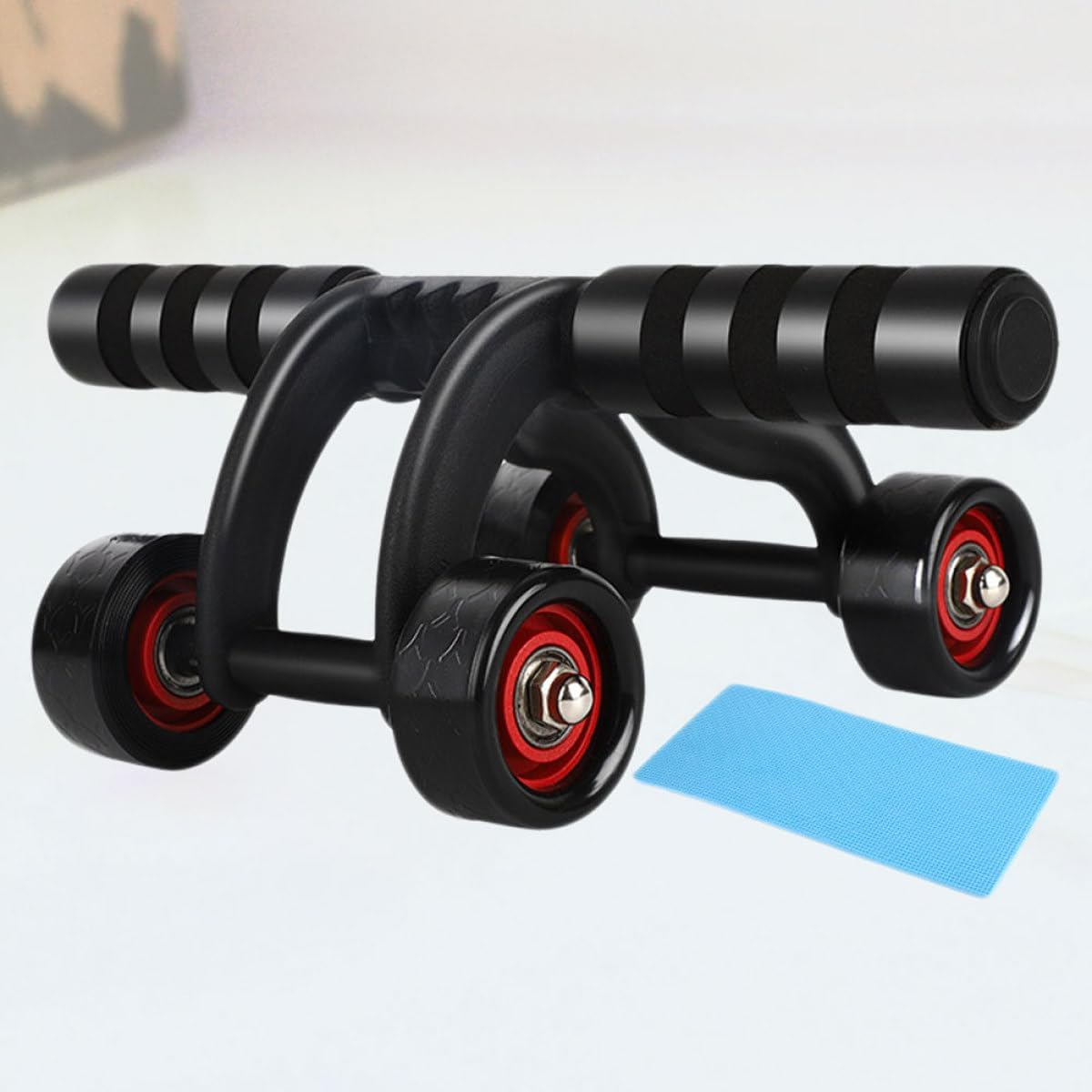Abdominal Fitness Roller Four-wheel Exercise Wheel with Dual Bearings, Anti-skid Core Training Equipment for Men and Women, Includes Kneel Pad and Brake Board for Home Workout