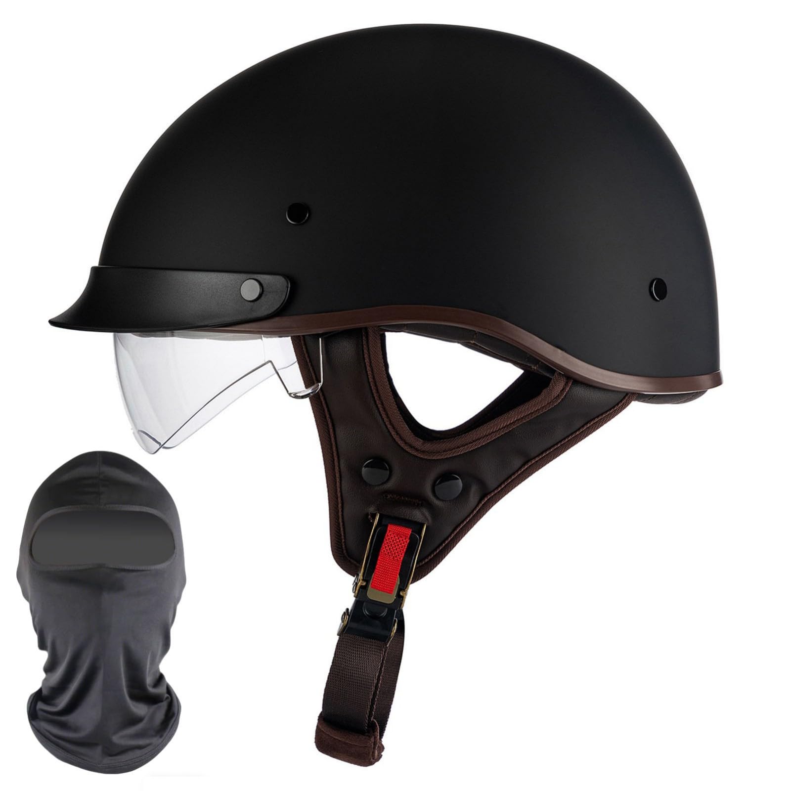 XYYYM Vintage Motorcycle Half Helmet, Half Face Motorbike Open Face Helmet, DOT/ECE Approved Men Women Bike Crash Scooter Moped Helmet, 54-63cm