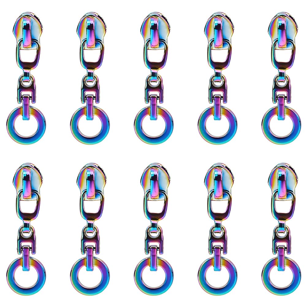 GORGECRAFT 1 Box 14Pcs Rings Zipper Pulls Tabs Metal Rainbow Zipper Slider Replacement Alloy Coloful Zipper Sliders Charms Zipper Repair Kit for Purse Bags Making Craft Sewing Diy Tailor Luggages