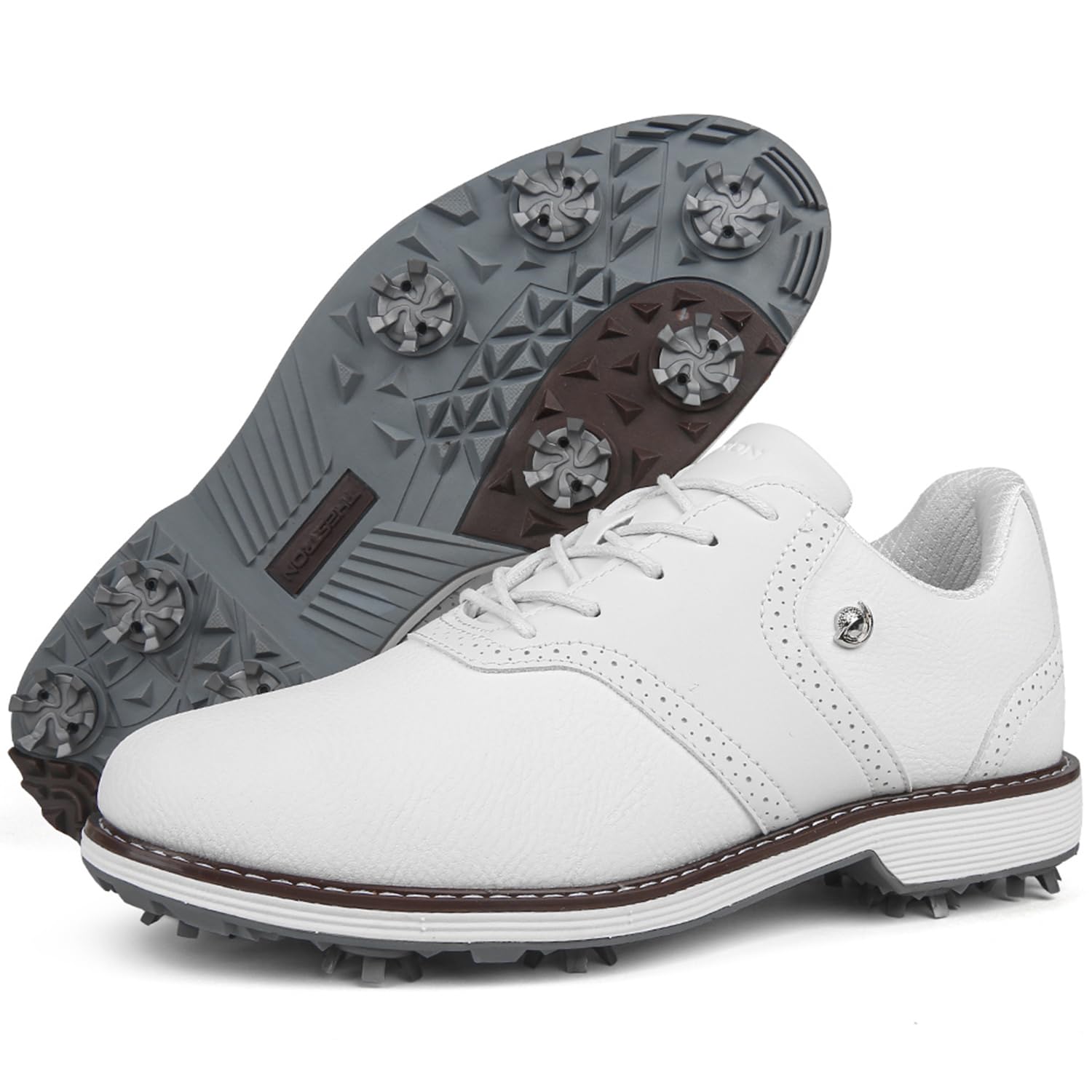 Spikes Golf Shoes Men Professional Golf Shoes Waterproof Walking Footwears for Golfers Outdoor Gym Sneakers (10.5,White)