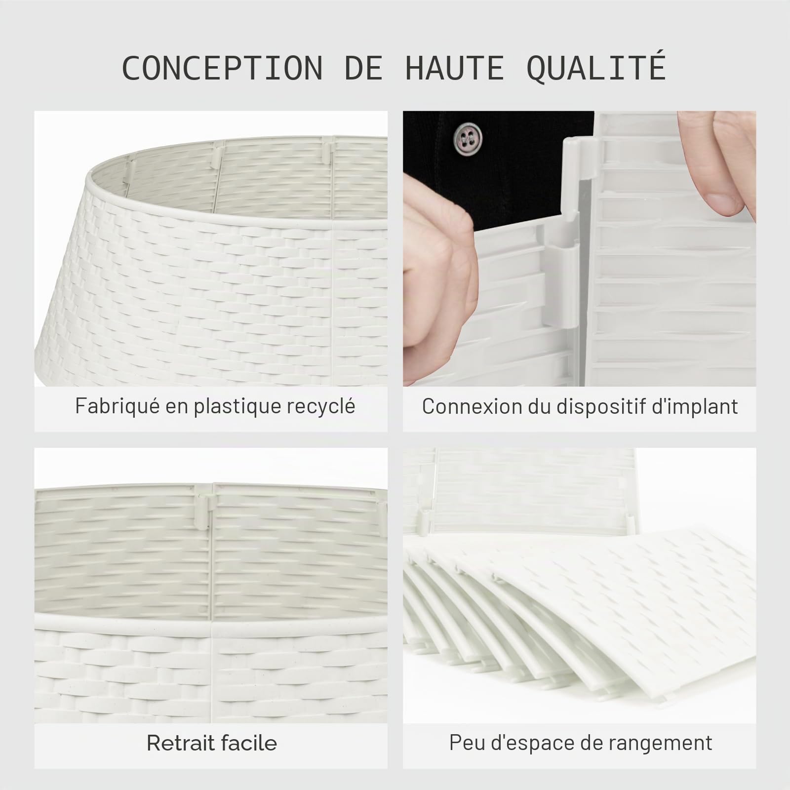 Jupe de sapin de Noël ronde respectueuse de l'environnement – Collier de sapin de Noël robuste et durable – Jupe de sapin de Noël en rotin tissé – 12 anneaux en plastique pour arbres artificiels ou
