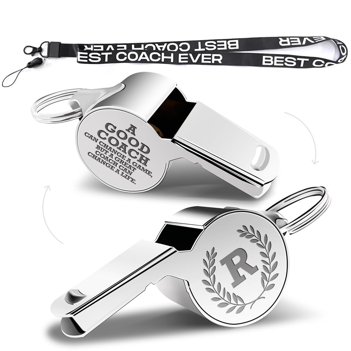 fkovcdy Initial Coach Gifts, Whistle for Coaches, Whistle Emergency, Thank You Coach Gifts, Personalized Monogram Coaches Whistle