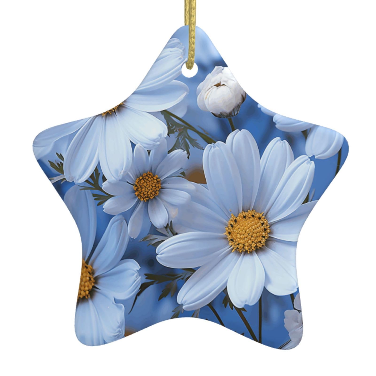 Fodpand Women's White Daisy Blue Christmas Ornaments 2025, Gift Exchange For Men, Collectible Ceramic Ornament Star Hanging Ornaments For Christmas Tree Decoration