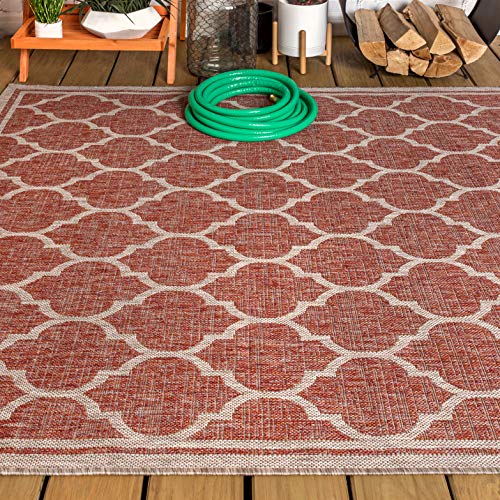Jonathan Y Smb109C-9 Trebol Moroccan Trellis Textured Weave Indoor Outdoor Area Rug Bohemian Modern Easy Cleaning Bedroom Kitchen Backyard Patio Non Shedding, 9 X 12, Red/Beige #TOP2