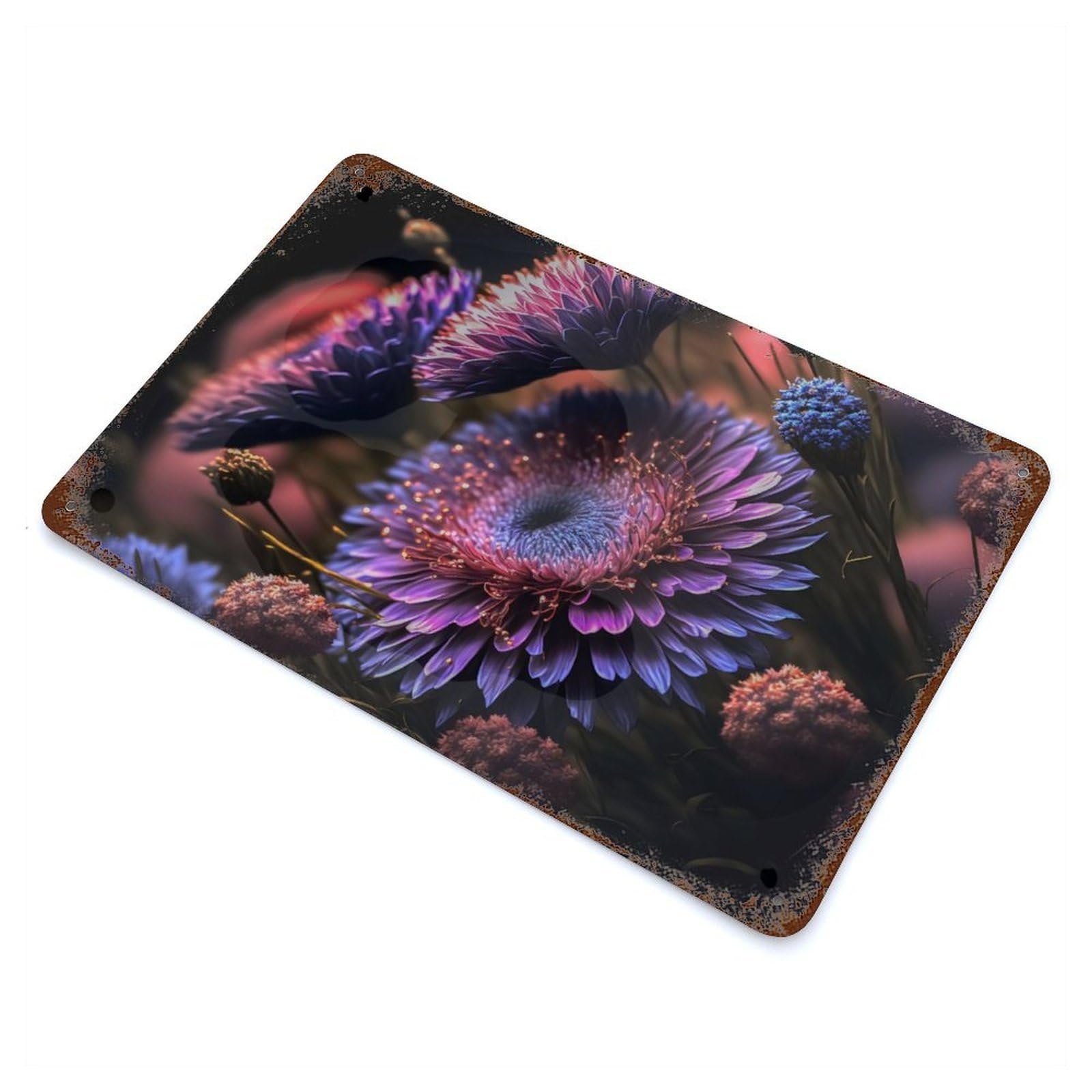 Flower 6 11.8"x7.9" Rustic Tin Plaque, Industrial Home Decor for Farmhouse, Kitchen And Entryway Decor