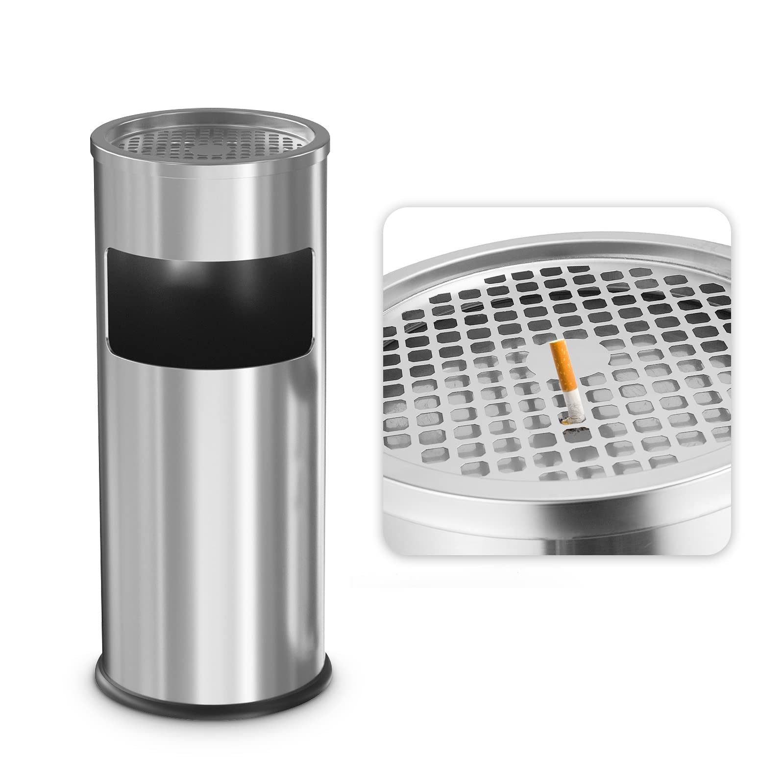 BEAMNOVA Trash Can with Lid Outdoor Indoor Stainless Steel Commercial Garbage Bin Waste Container for Patio Yard Garage with Inside Barrel, Metallic, 9.8 in x 24 in (D * H)