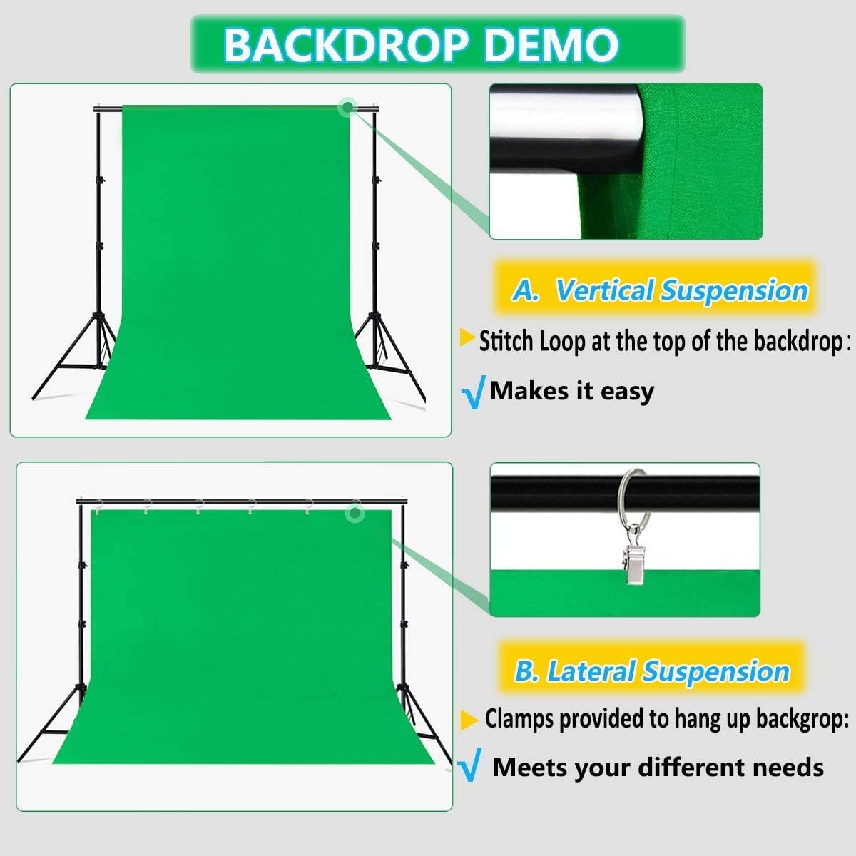 Green Screen MOHOO 5x7 ft Green Backdrop Wrinkle-Free with 6 Ring Clips, Portable Thickened Chromakey Greenscreen Photography Background for Zoom Kids Studio Video Photo