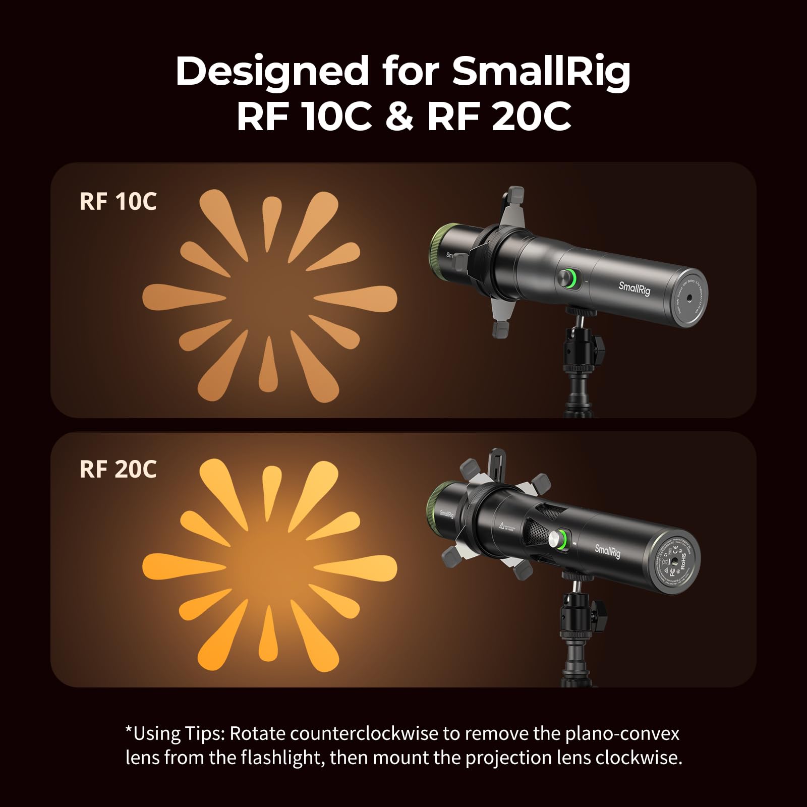SMALLRIG SP Air Spotlight, lentille de Projection Optique à 36°, 4X luminosité, Volets de Cadrage intégrés, Support pour GOBO et 10 gobos en métal, Accessoire de snoot pour de Poche RF 10C/20C - 6376