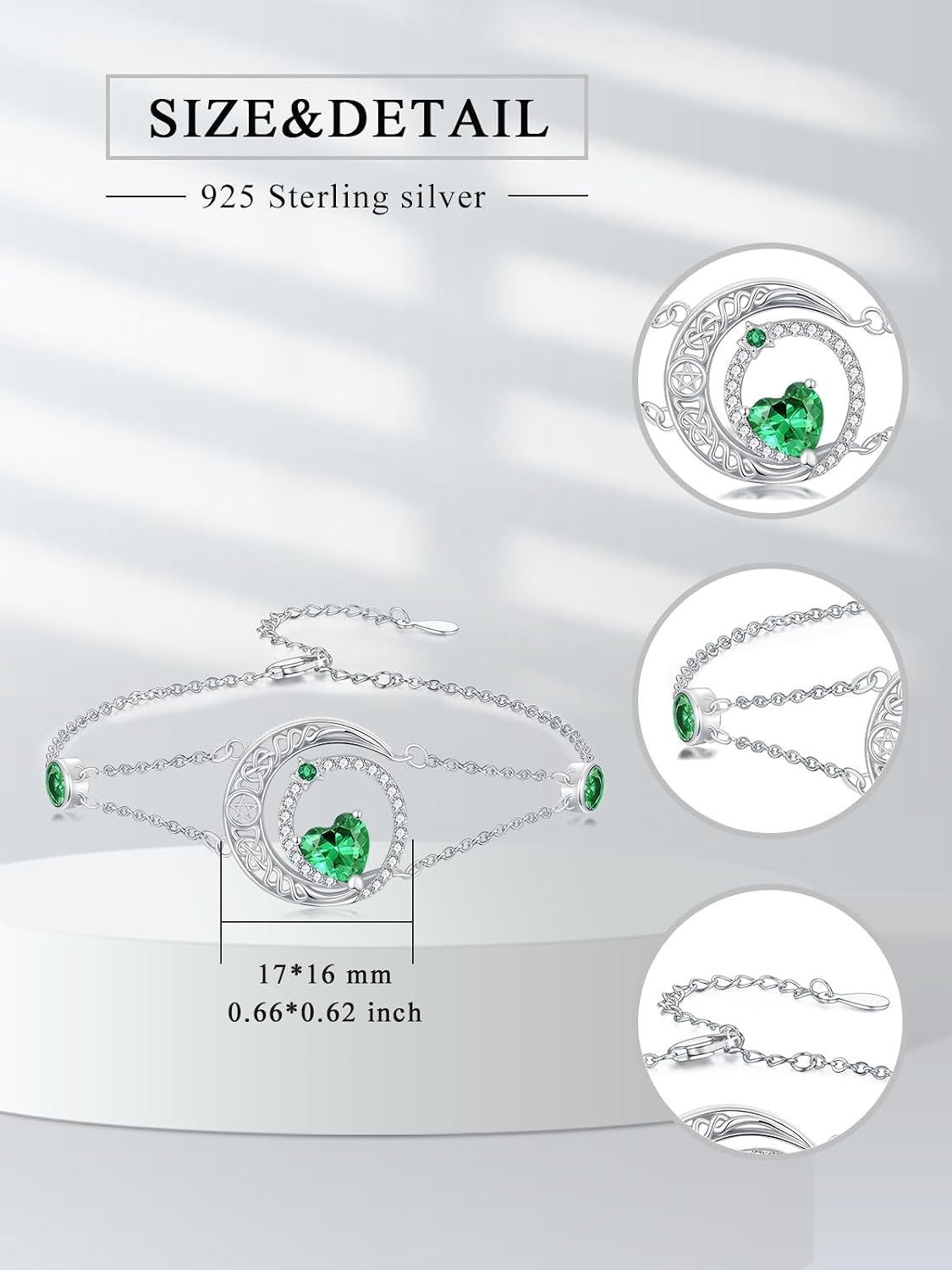Dorunmo 925 Sterling Silver Moon Heart Birthstone Anklet Bracelets for Women Best Mother's Day Birthday Jewelry for Wife Girlfriend Mom Her