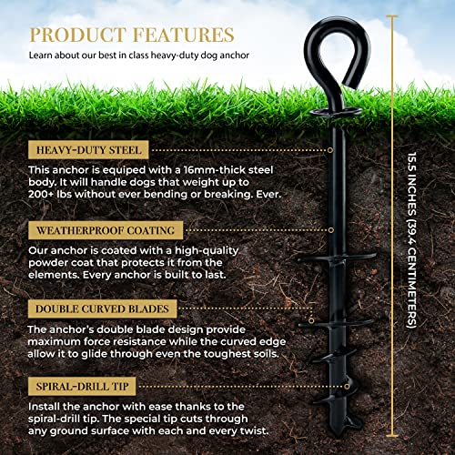 [New] Royal Paw 2023 Dog Tie Out Stake - Heavy Duty Dog Anchor For Large Dogs Up To 210 Lbs, Dog Stake For Yard, Dog Tether, And Dog Run | Use Any Dog Tie Out Cable Or Dog Leash (B1-Midnight Black) #TOP2