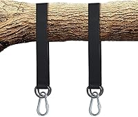 Vista 1 de Juego de 2 correas negras para colgar en el árbol con 2 mosquetones resistentes (acero inoxidable), kit para colgar columpio de árbol para asiento