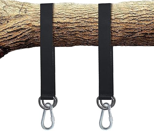 Miniatura 2 de Juego de 2 correas negras para colgar en el árbol con 2 mosquetones resistentes (acero inoxidable), kit para colgar columpio de árbol para asiento