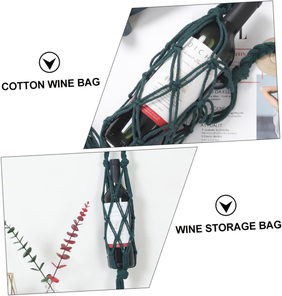 Cotton Mesh Wine Bottle Carrier with Reinforced Handle