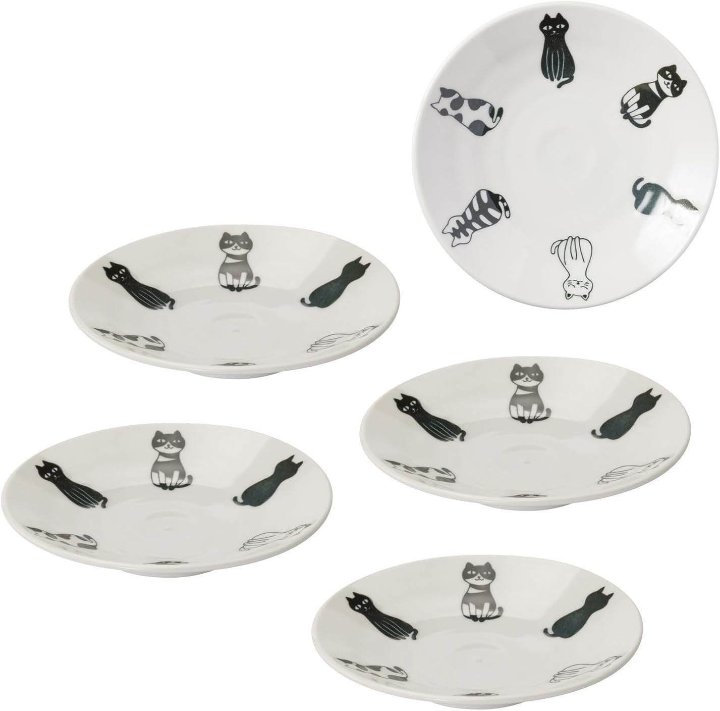 Mino Ware 507-05 Dish Serving Plate, Small Plate, Set of 5, Diameter 5.5 inches (14 cm), Microwave & Dishwasher Safe, Tableware, Lightweight, Sitting Cat, Made in Japan