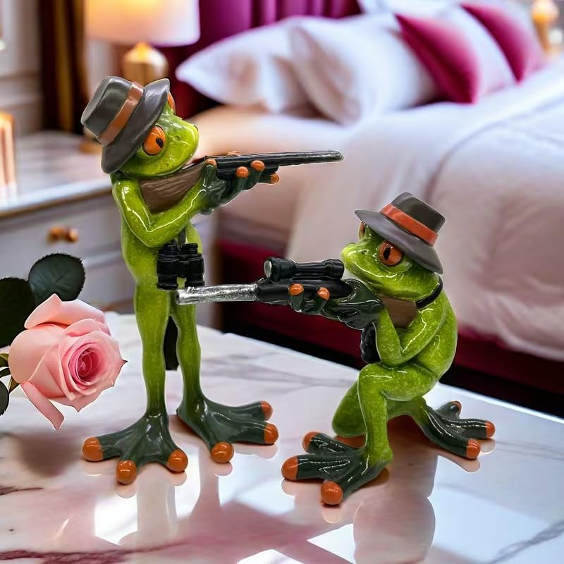 Creative Decorative Frog Figurine, Military Style with Binoculars and Rifles, Green Garden Statues, There are 2 Styles to Choose from (Squatting Frog)