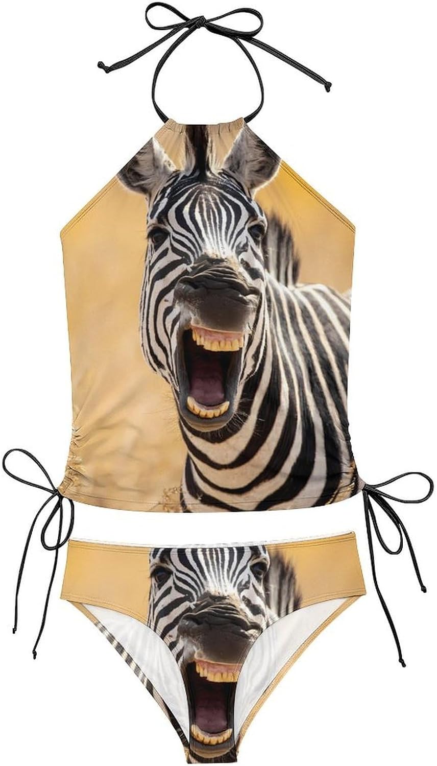 Funny Zebra Women's Tankini Swimsuit Two Piece Tummy Control Bathing Suits Beach String Swimwear