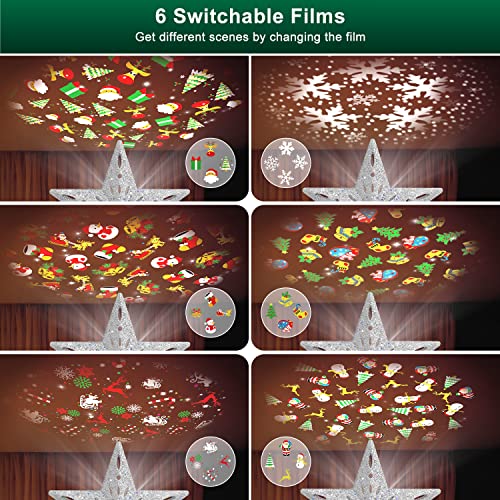 Kesfitt Christmas Tree Topper Lighted With 6 Projection Modes,Christmas Star Tree Topper Built-In Led Rotating Lights,Sliver 3D Glitter Dynamic Projection For Xmas Party Holiday Decro #TOP1