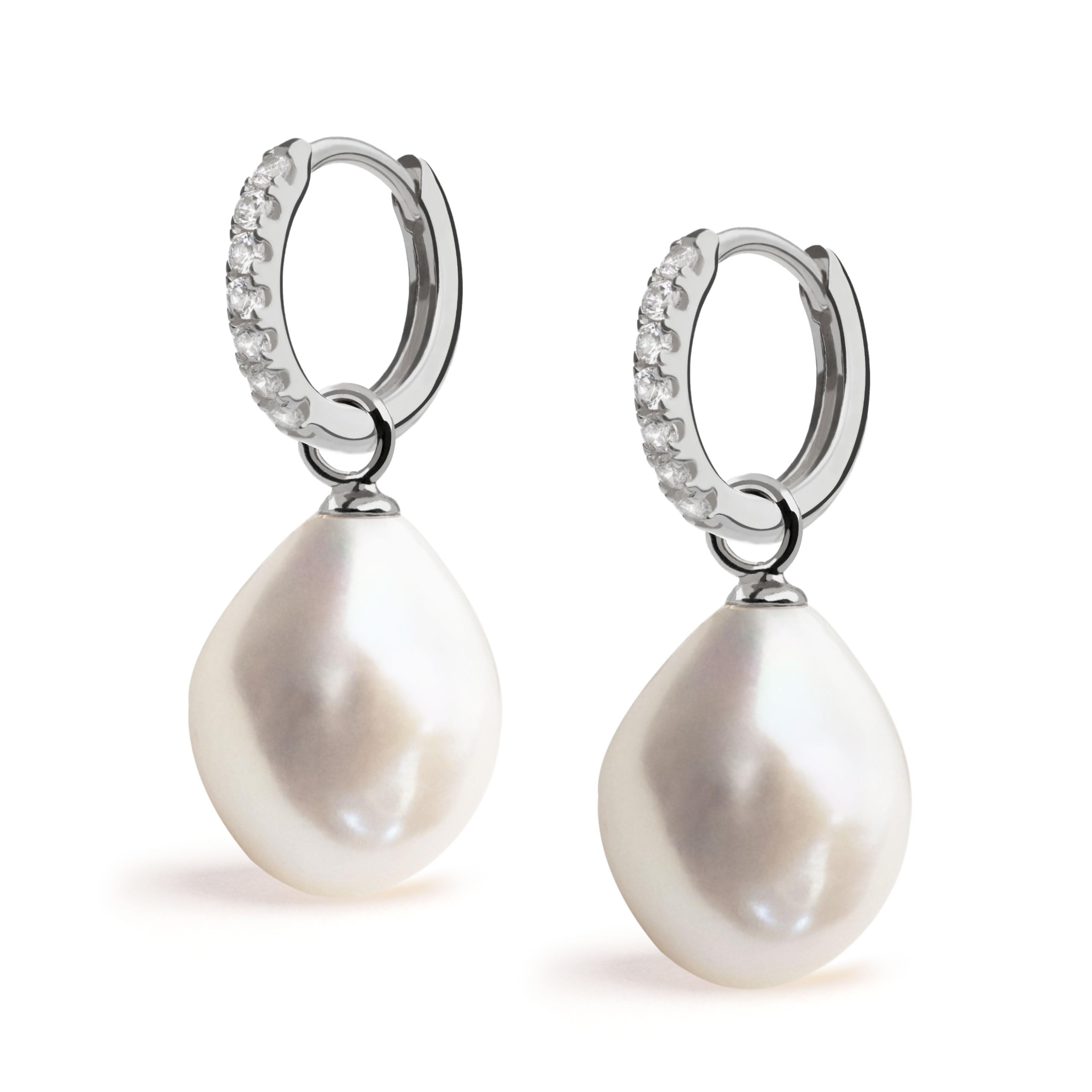 Creolen für Damen, 12 mm, mit austauschbarem Süßwasser-Zuchtperlen-Charm und Zirkonia Secret & You – Vermeil-Gold oder 925er Sterlingsilber