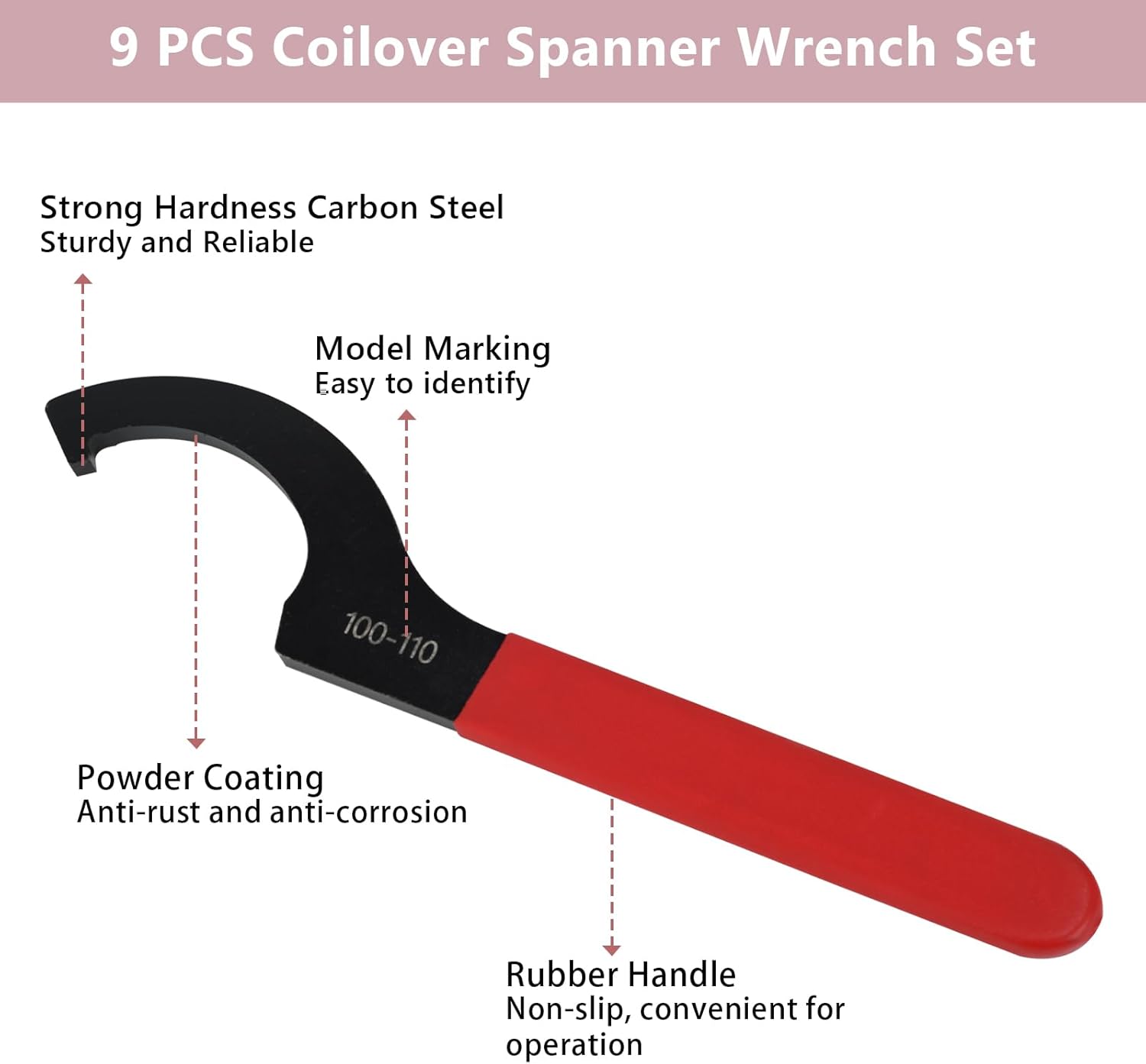 9 PCS Coilover Spanner Wrench Set, Universal Adjustable Shock Wrench, Carbon Steel Wrench