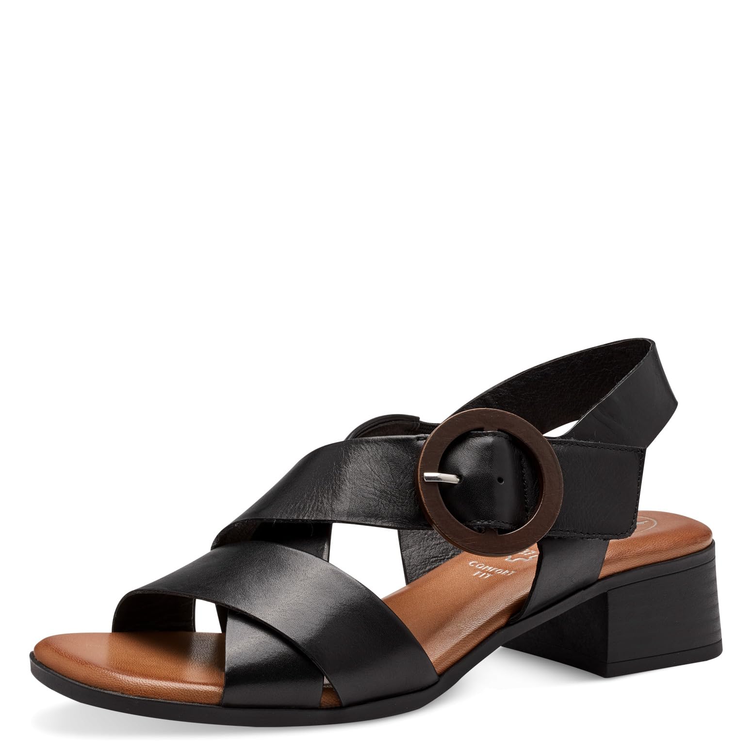 Tamaris Comfort Women’s Sandals with Heel Leather with Velcro, Black, 5 UK