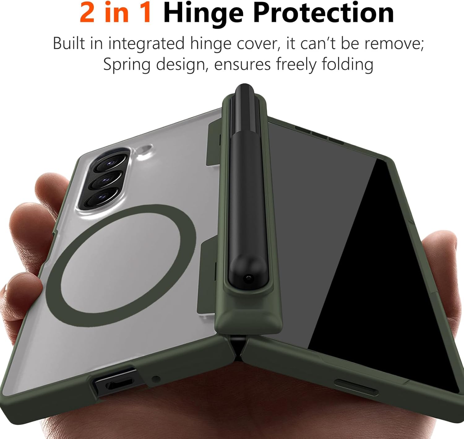 for Samsung Galaxy Z Fold 6 Case with S Pen Holder & Stylus,Fold6 Magnetic Case with Privacy Screen Protector Hinge Protection Compatible with Magsafe Pen Slot Cover for Z Fold 6 Green