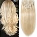 s-noilite 10"-22" Thick Double Weft 130-160g Grade 7A 100% Clip in Remy Human Hair Extensions Full Head 8 Piece (18"-140g #60 Platinum Blonde)