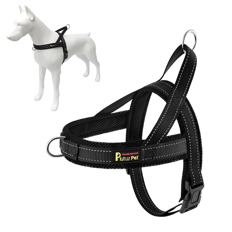 Peitoral vest refletivo com malha respirável para cães PLUTUS PET, M, Preto – 50,04 a 64,01 cm