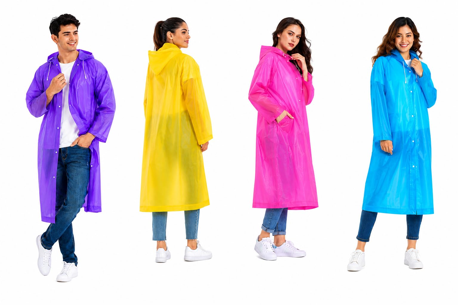 Pack of 4 - Universal Adult Size - Colored transparent Hooded Raincoat for Men and Women, Waterproof EVA Rain Coat-picture-32
