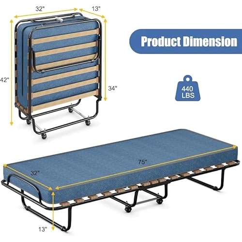 ASWRTYJO Foldable Bed with Memory Foam Mattress for Adults Portable Fold Up Guest Folding Rollaway - Image 2