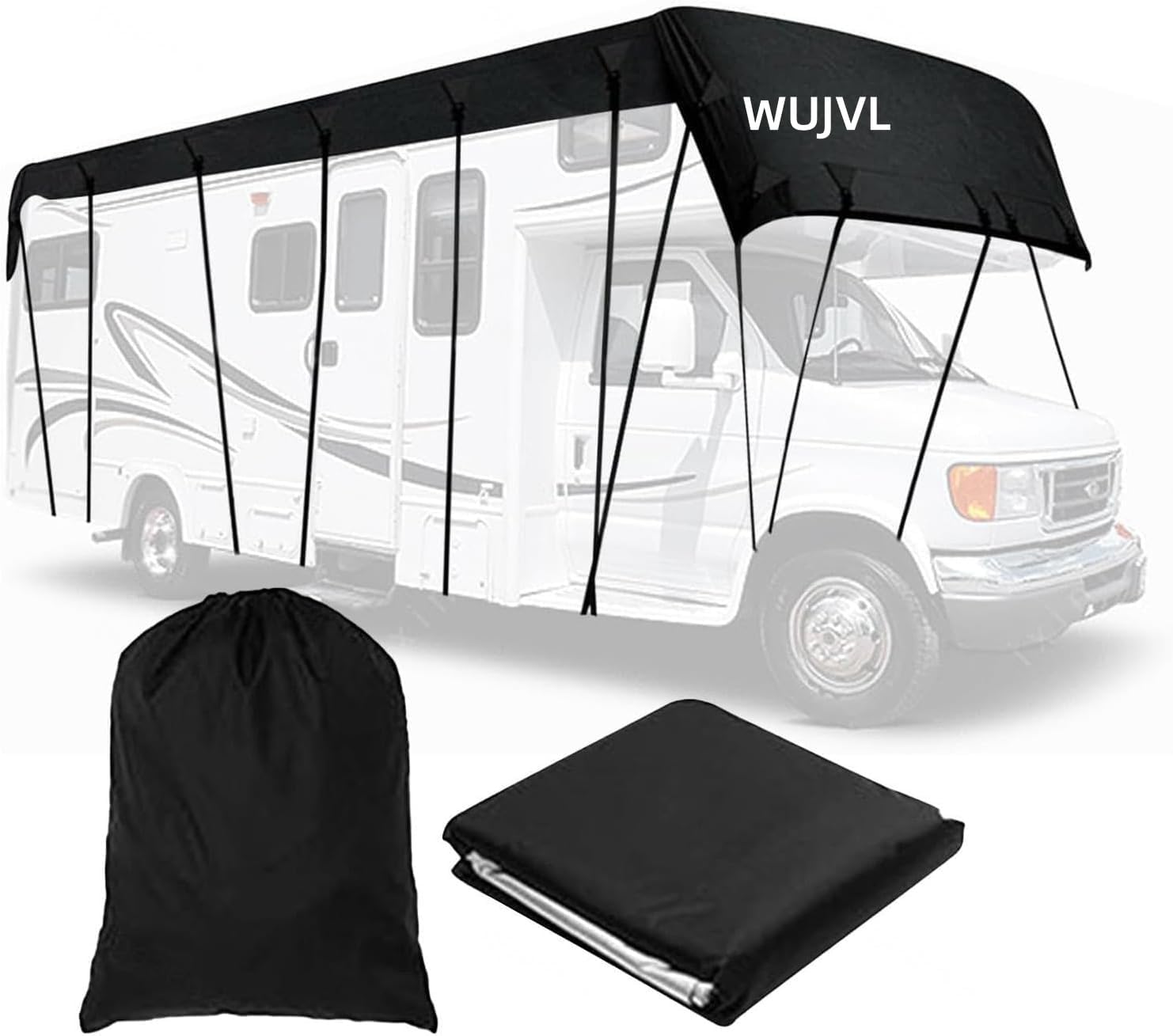 Heavy Duty RV Roof Cover,Camper Roof Cover, Waterproof UV Resistant, Fits 12-15ft RVs, Travel Trailers, Class C/B/A Motorhomes, Popup & Truck Campers (Black, 5m*3m)