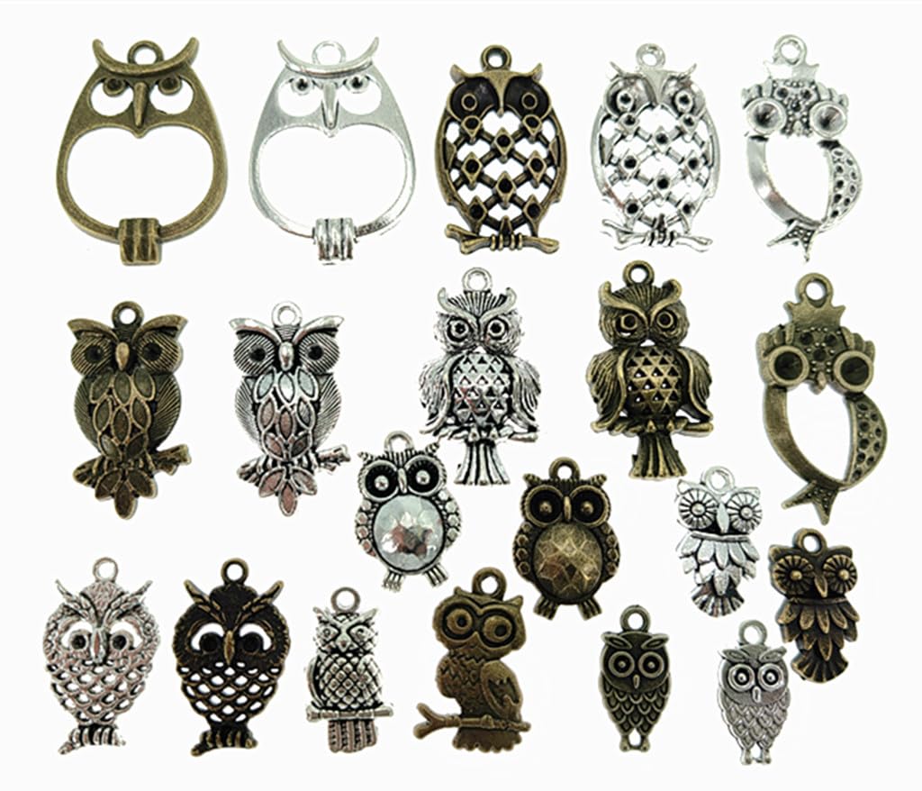 Kinteshun Night Owls Charm Alloy Multistyle Bird of Minerva Pendant Connector for DIY Jewelry Making Accessaries(20pcs,Silver&Bronze Tone)