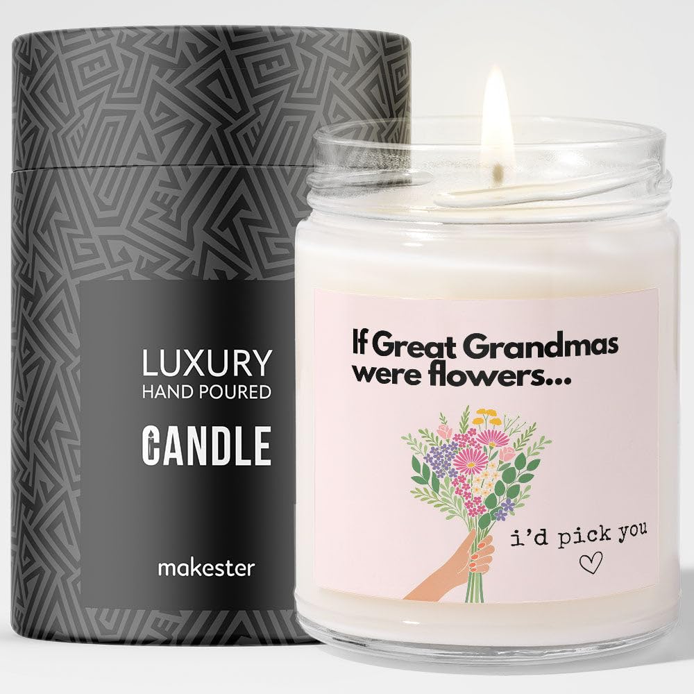 Makester White Great Grandma Gifts - Luxury Soy Wax Candle - Vanilla, Jasmine, Sugared Almond