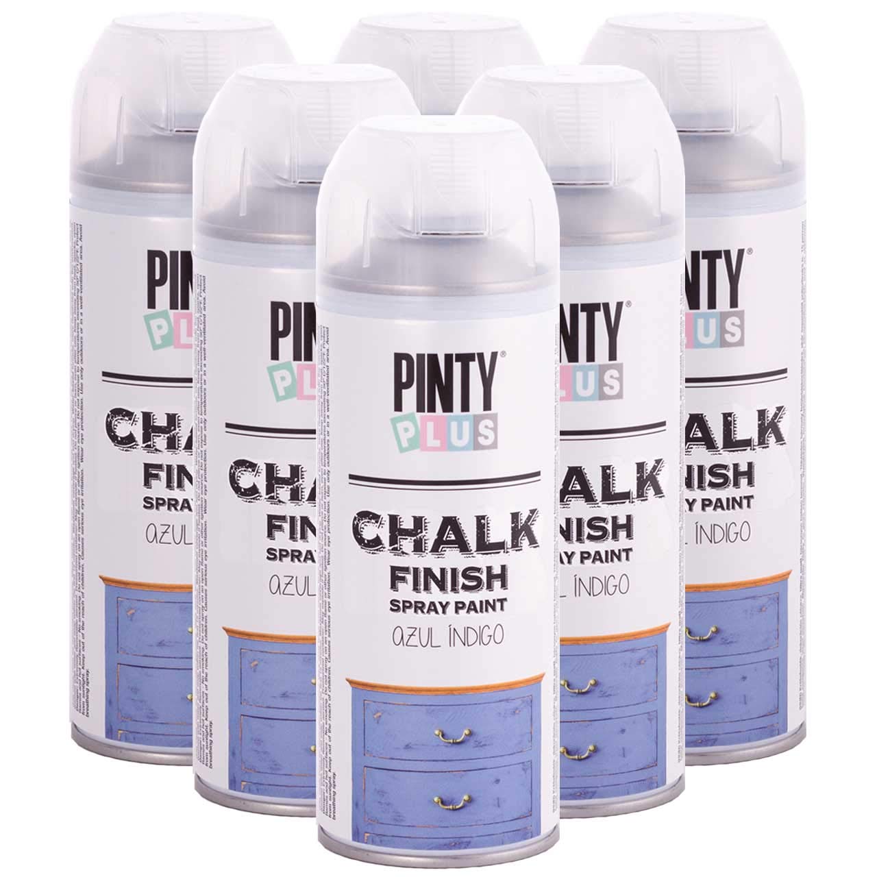 Pintyplus Pintura en aerosol con acabado de tiza ecológica, a base de agua, secado rápido, cobertura superior, 400 ml, caja de 6, azul índigo