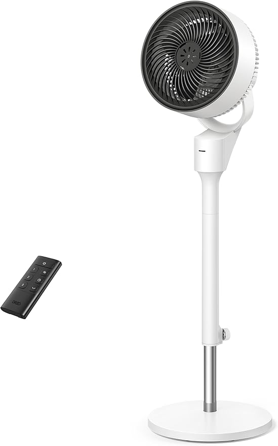 DREO 25 dB Ventilateur Silencieux sur Pied, Ventilateurs Puissants avec Télécommande, Portée de 24 m, 3 Modes,Hauteur réglable de 86 à 104 cm, Vertical manuel à 90°, Minuterie de 6 h
