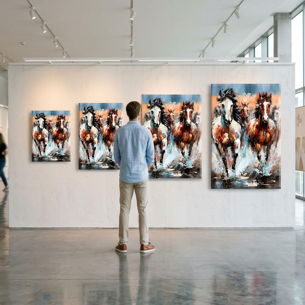 Quadro lungo verticale moderno con animali – Poster decorativo da parete con cavallo, tela astratta di grande formato, decorazione da parete contemporanea – idea regalo cremagliera originale, 60 x 40